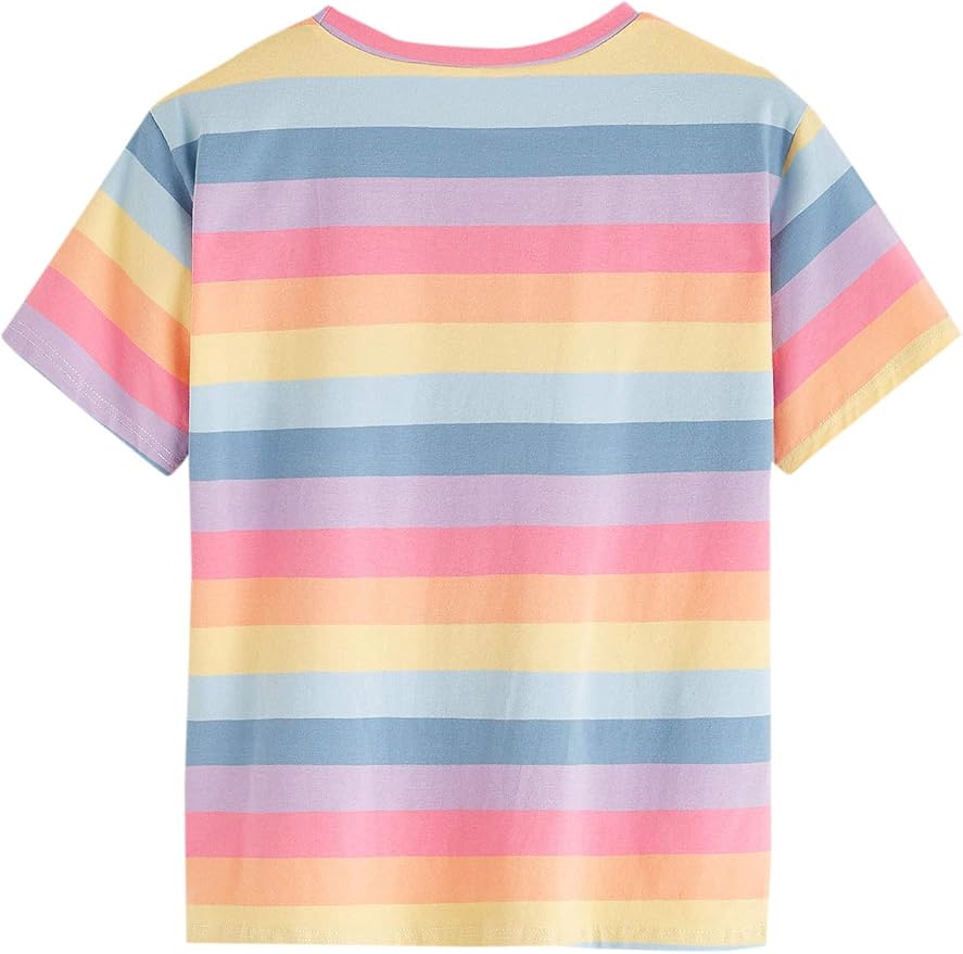 Fleeko Unisex Pastel Rainbow Striped Crew Neck Short Sleeve T-Shirt
